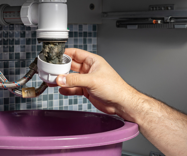 Verstopfter Siphon mit Fettablagerungen — Nahaufnahme
